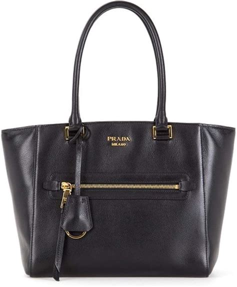 Prada Twins Pocket Black Medium Glace Calf Leather Tote 